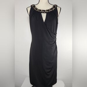 Donna Ricco Chain Embellished Collar Black Dress 8